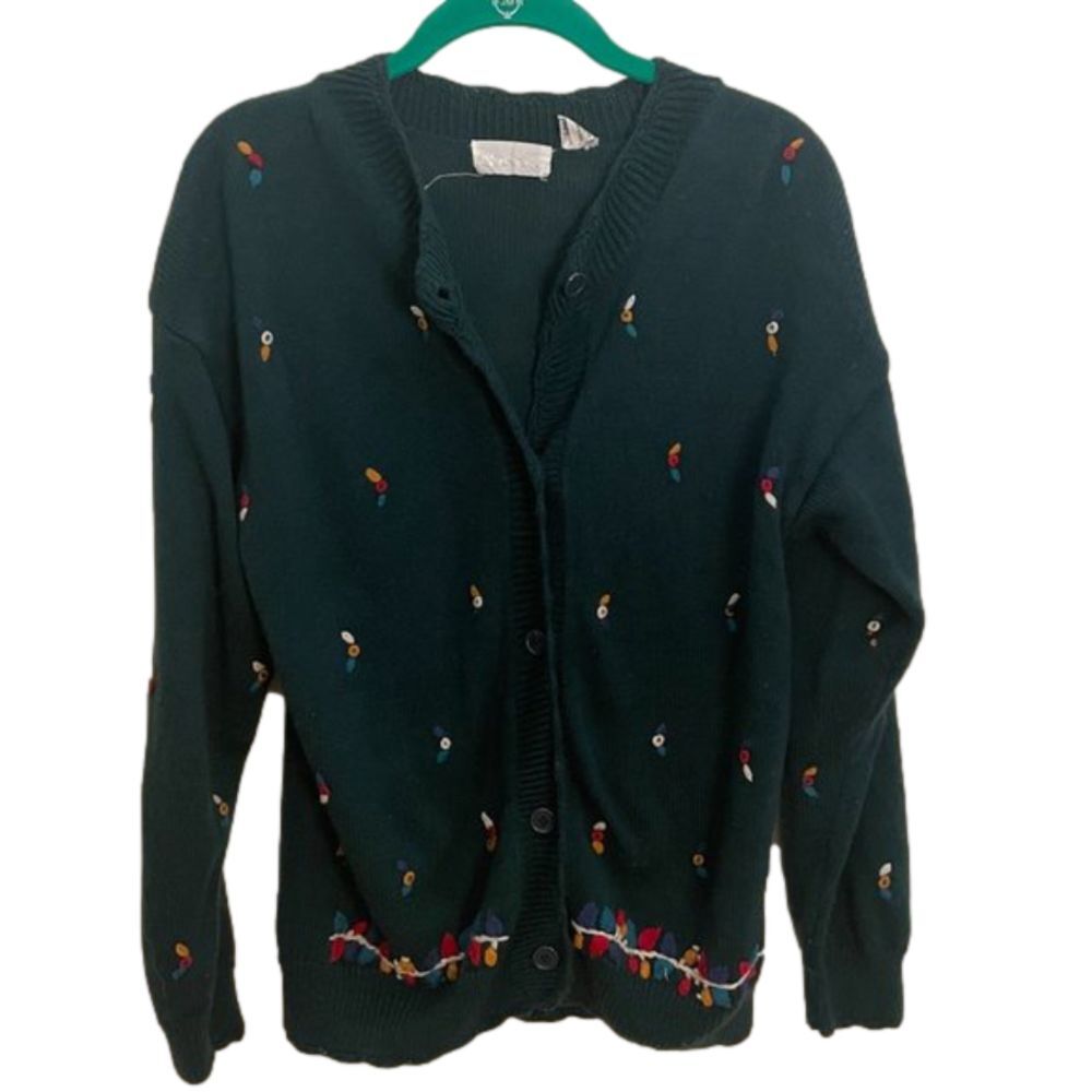 Vintage Floral Embroidery Cardigan Womens Large L